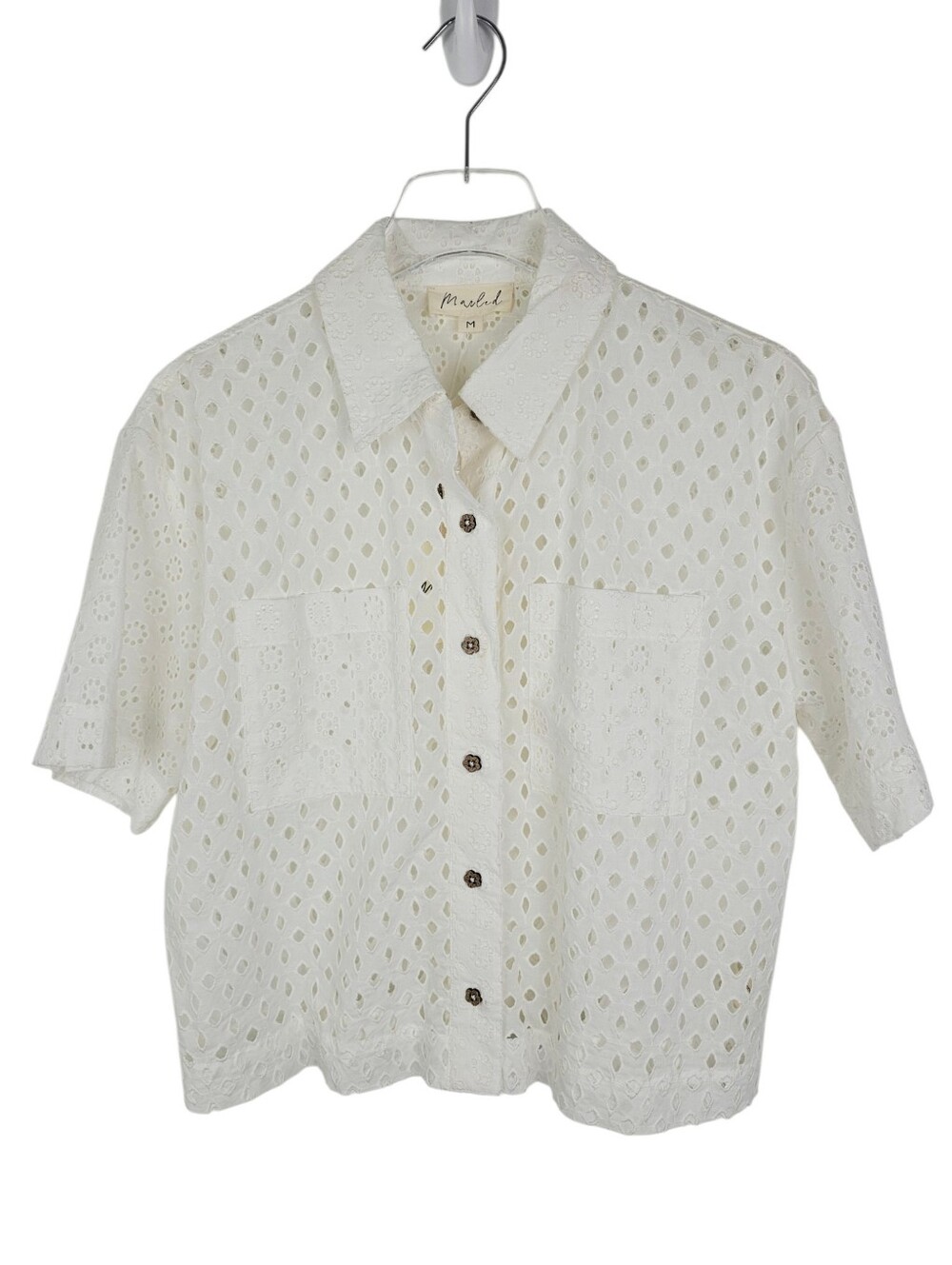 Marled White Eyelet Semi-Cropped Shirt NWT